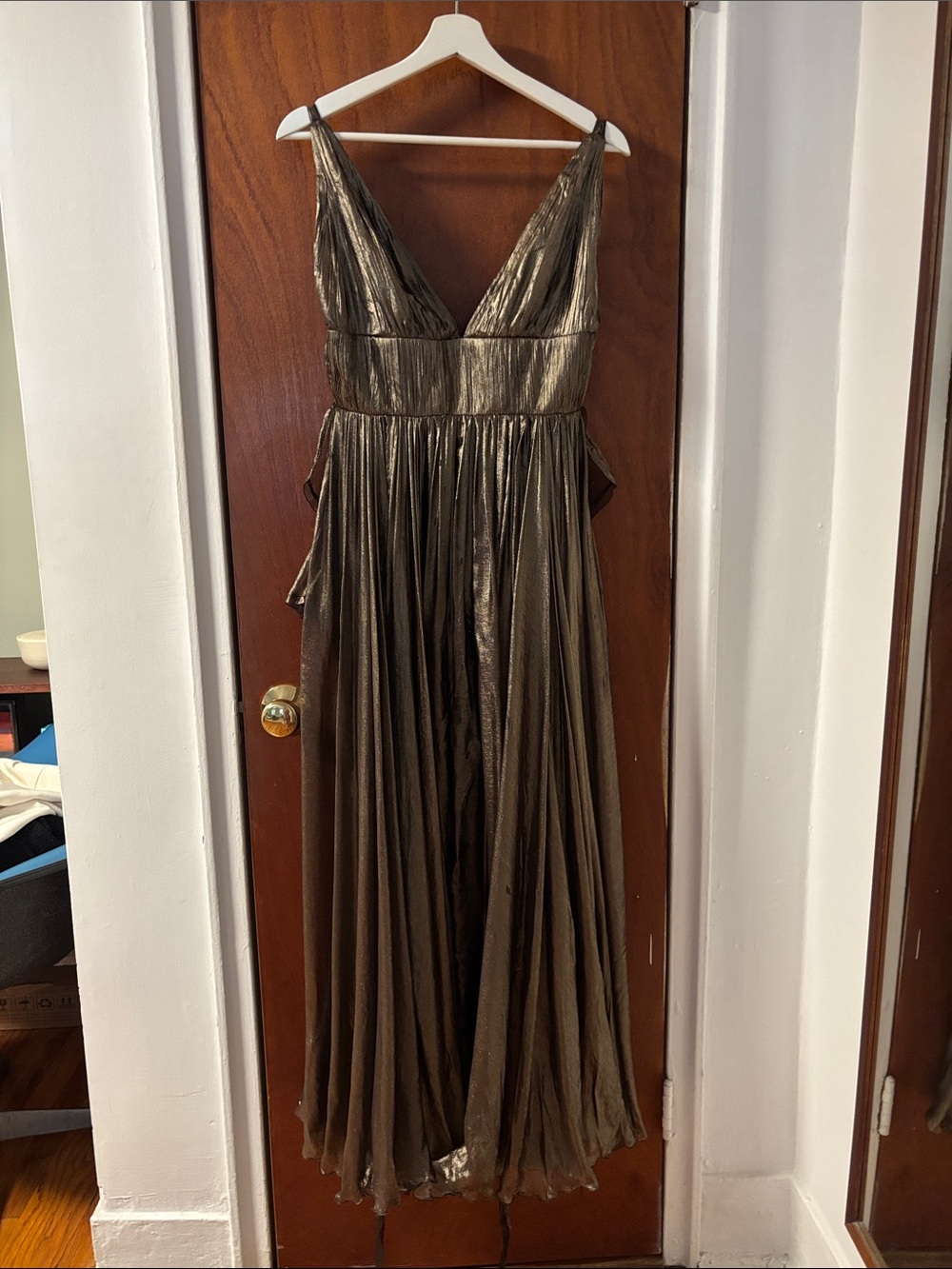Maria Lucia Hohan Metallic Bronze V-Neck Womenโs Evening Dress
